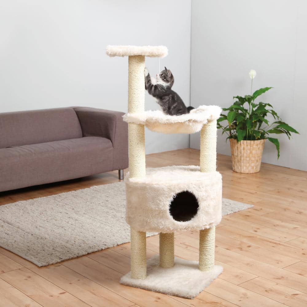 Cream Plush and Sisal Cat Tower with Hammock and Condo