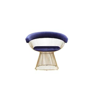 Navy Blue and Gold Velvet Armchair with Peacock Metal Base