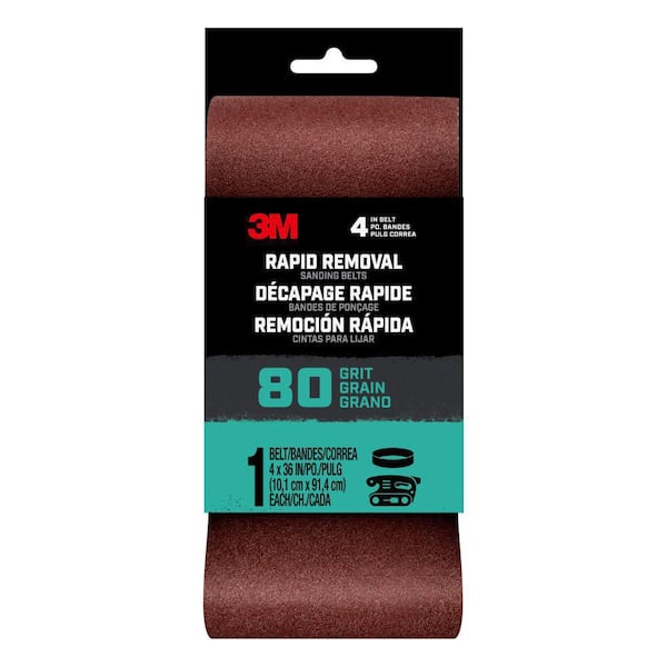3M Rapid Removal 4 in. x 36 in. Power Sanding Belt, 80-Grit (1-Pack)