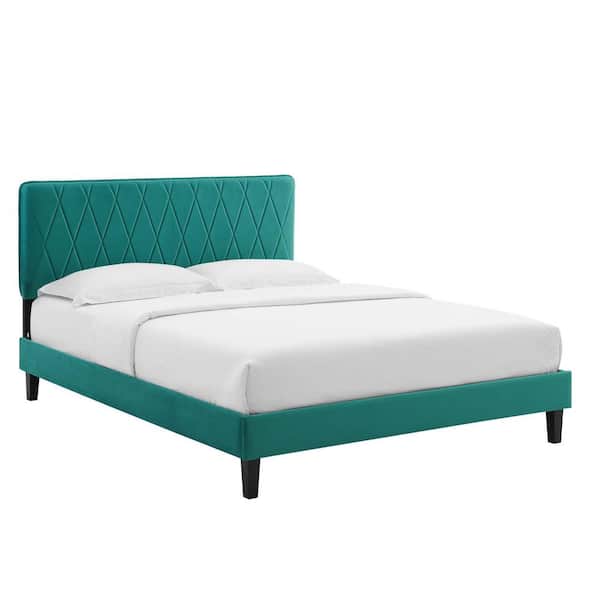 MODWAY Phillipa Teal Performance Velvet King Platform Bed