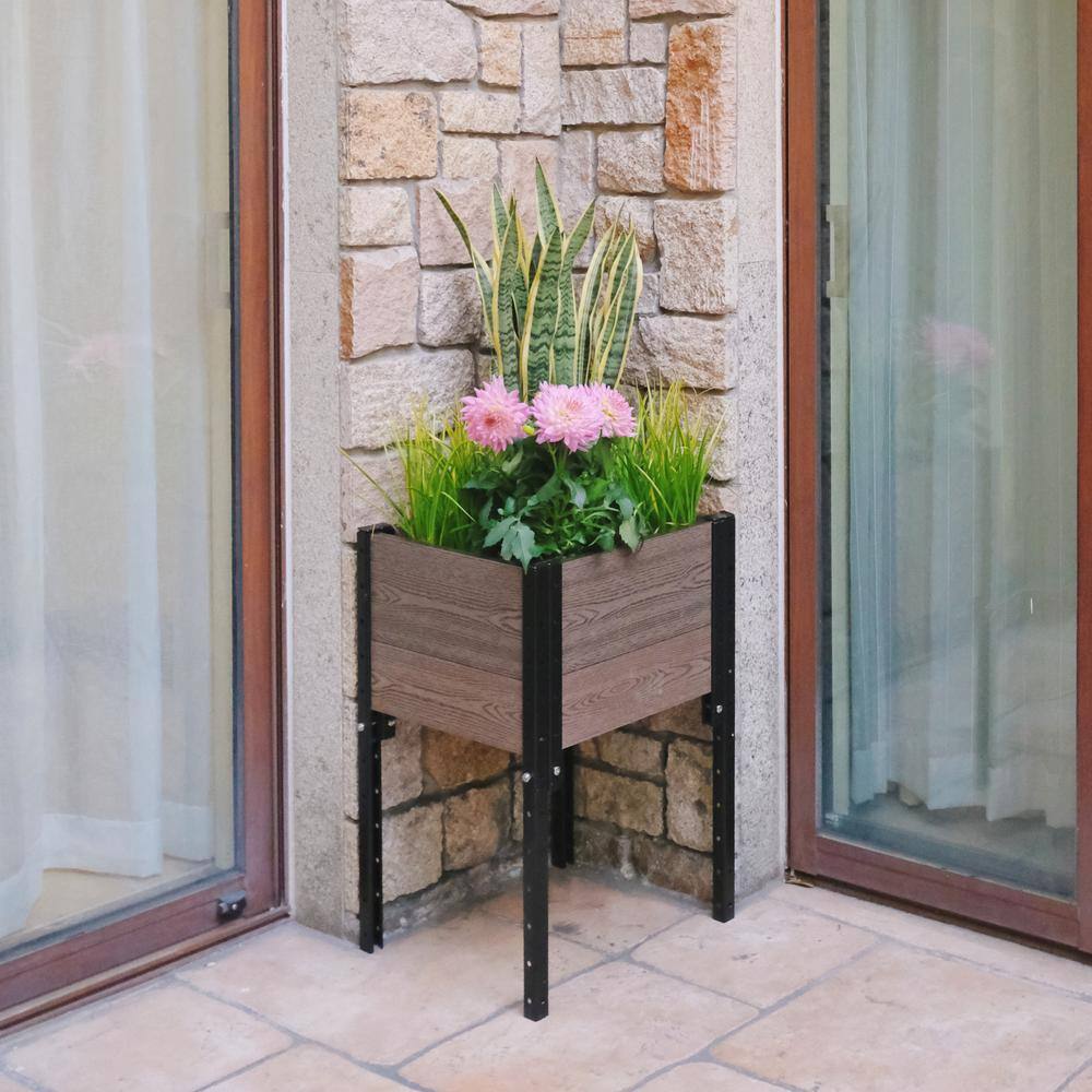 Brown Composite and Steel Elevated Planter Box for Indoor/Outdoor Use