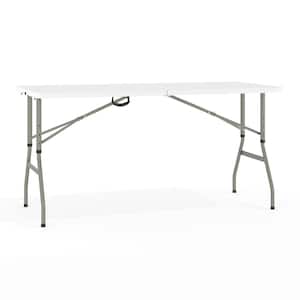 60 in. Granite White Plastic Tabletop Metal Frame Folding Table