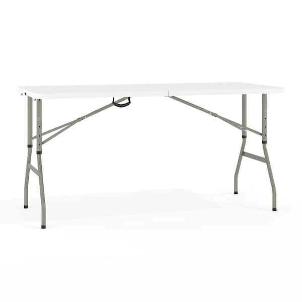 Carnegy Avenue 60 in. Granite White Plastic Tabletop Metal Frame