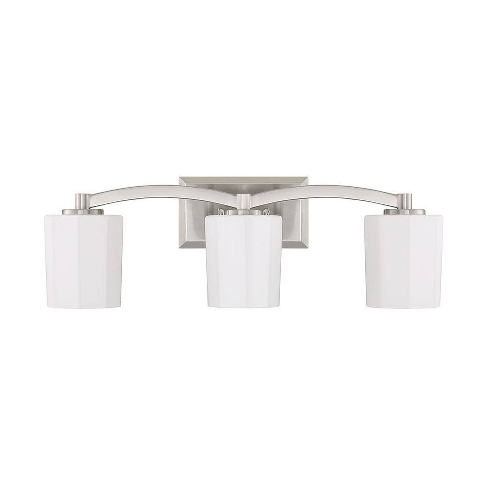 Whitney Satin Nickel 3-Light Vanity with Fluted Glass Shades
