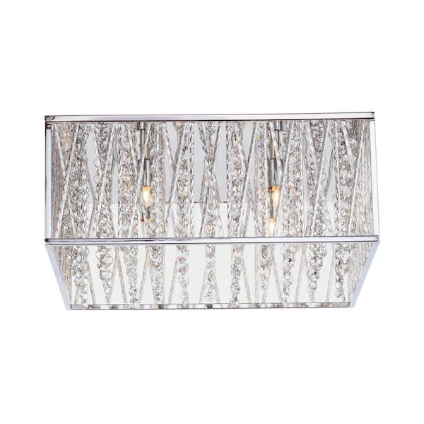 Home Decorators Collection Saynsberry 16 in. 4-Light Chrome Square Flush Mount with Glass Beads