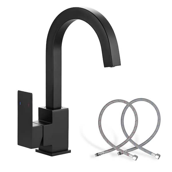 Single Handle Stainless Steel Bar Faucet Deckplate Not Included with Swivel Spout in Matte Black