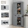 Detail shots of the gray kitchen pantry cabinet showing hinges, drawer slides, and knobs.
