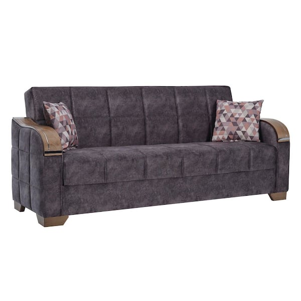 Saphire Collection Convertible 88.2 in. Brown Suede 3-Seater Twin Sleeper Sofa Bed with Storage