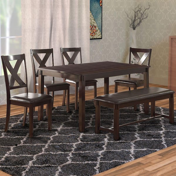 6-Piece Espresso Brown Rubber Wood Dining Set
