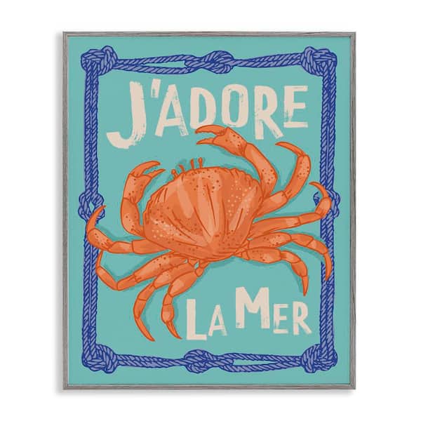 Stupell Industries J'adore La Mer Crab by Lisa Perry Whitebutton Gray Framed Animal Giclee Art Print 20 in. x 16 in.