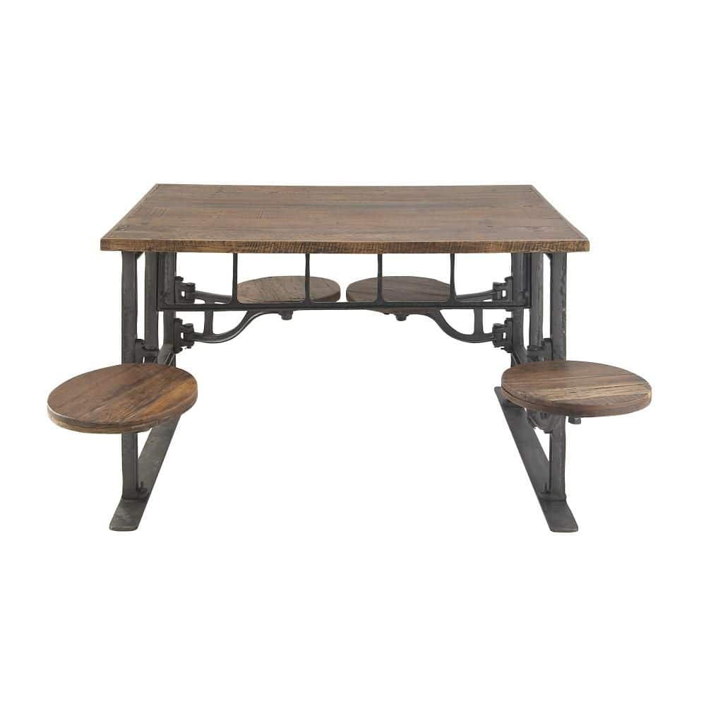 Reclaimed Teakwood 51" Industrial Dining Table with Marble Accents