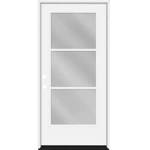 Legacy 32 in. x 80 in. Icon 3-Lite Modern Clear Glass RHIS Primed Fiberglass Prehung Front Door