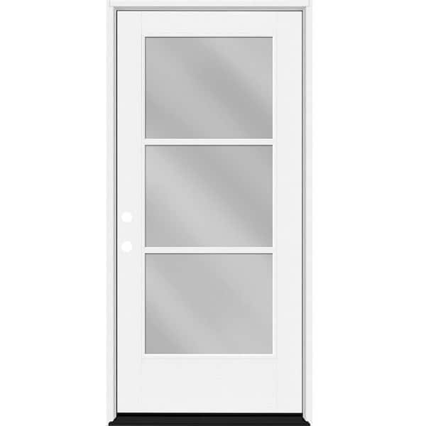 Steves & Sons Legacy 30 in. x 80 in. Icon 3 Lite Modern Clear Glass RHIS Primed Fiberglass Prehung Front Door