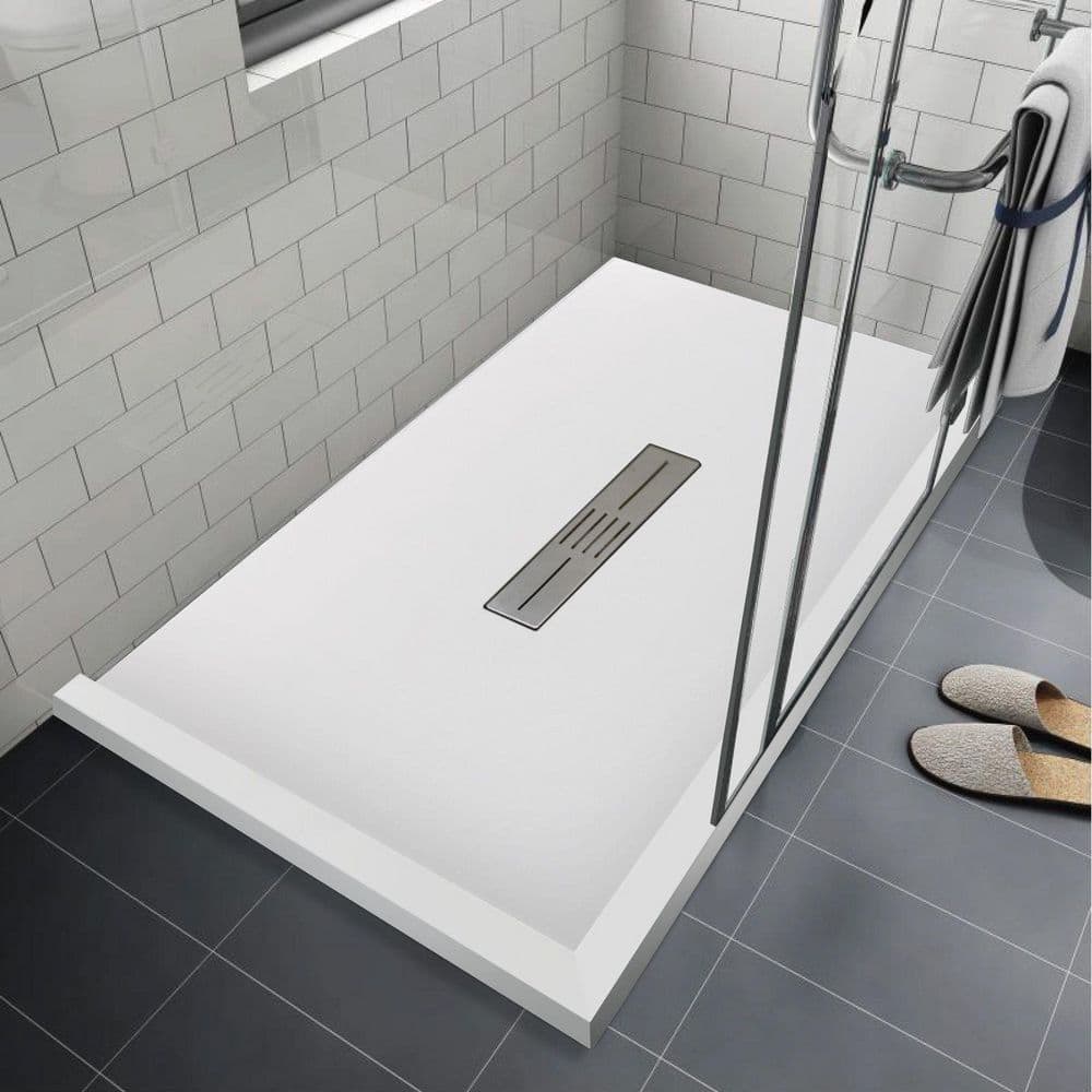 Trimslate 59.1 in. L x 31.5 in. W Corner Custom Shower Pan Base with Center Drain and Double Threshold in White price history on PriceWatchPro