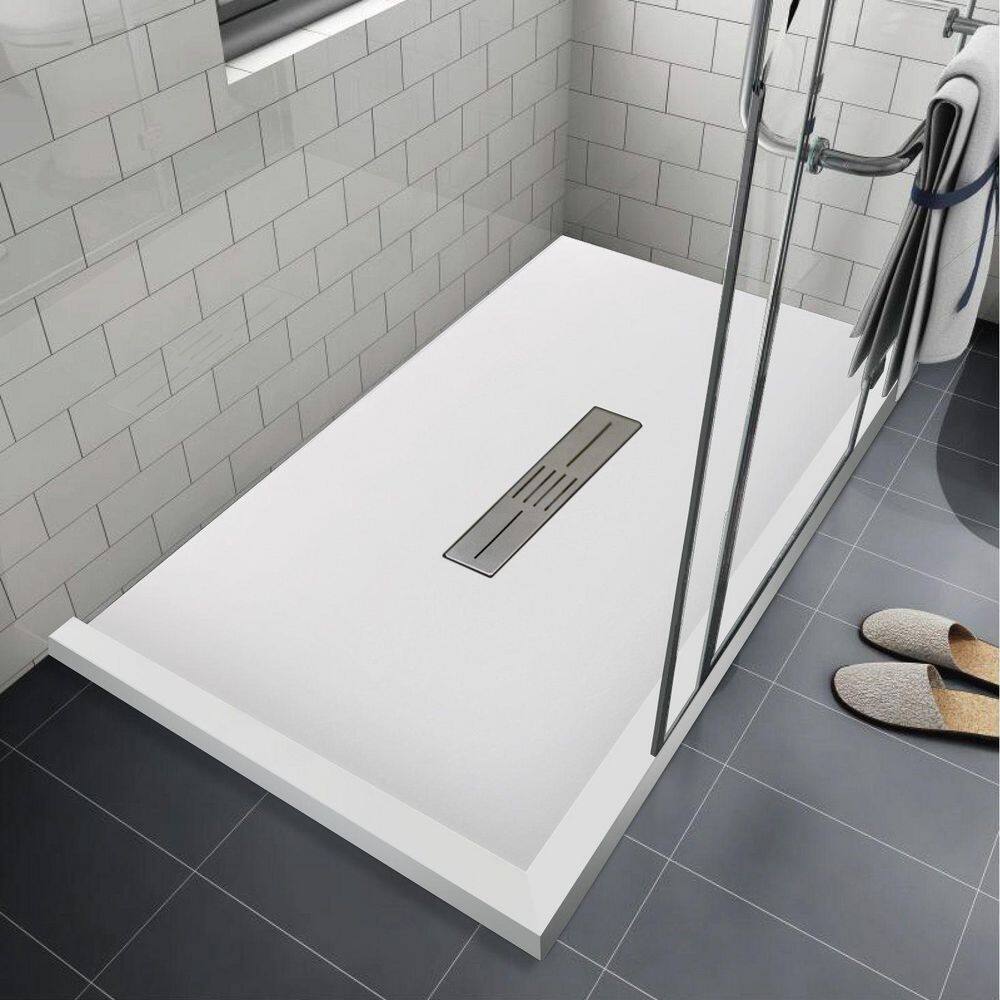 Trimslate 64.9 in. L x 41.5 in. W Corner Shower Pan Base with Center Drain and Double Threshold in White price history on PriceWatchPro