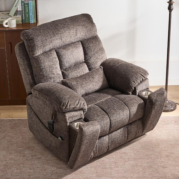 Upgraded Flagship Dual Motor Independent Control Oversized 180° Lay Flat Light Brown Chenille Power Lift Recliner Chair