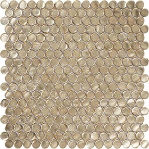 Gold 12.2 in. x 12.2 in. Polished Penny Round Glass Mosaic Floor and Wall Tile (10-Pack) (10.34 sq. ft./Case)