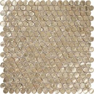 Gold 12.2 in. x 12.2 in. Polished Penny Round Glass Mosaic Floor and Wall Tile (7 Cases/72.38 sq. ft./Pallet)