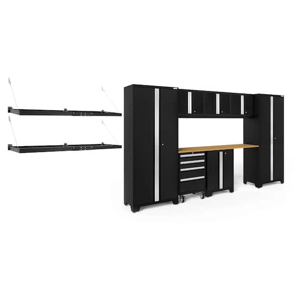 NewAge Products Bold Series 132 in. W x 76.75 in. H x 18 in. D 24-Gauge Steel Garage Cabinet Set in Black (8-Piece)