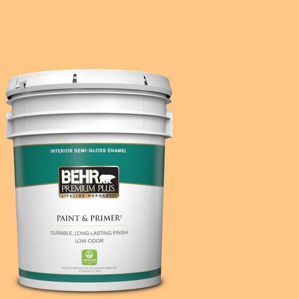 BEHR PREMIUM PLUS 5 gal. #P240-4 Mango Tango Semi-Gloss Enamel Low Odor Interior Paint & Primer