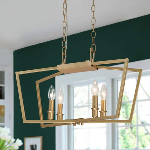Uolfin Modern Minimalist Gold Bedroom Chandelier, 4-Light Farnhouse Kitchen Dining Room Candlestick Chandelier Ceiling Light