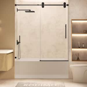 56-60 in. W x 66 in. H Frameless Single Sliding Shower Door in Matte Black, 3/8 in. Clear Tempered Glass