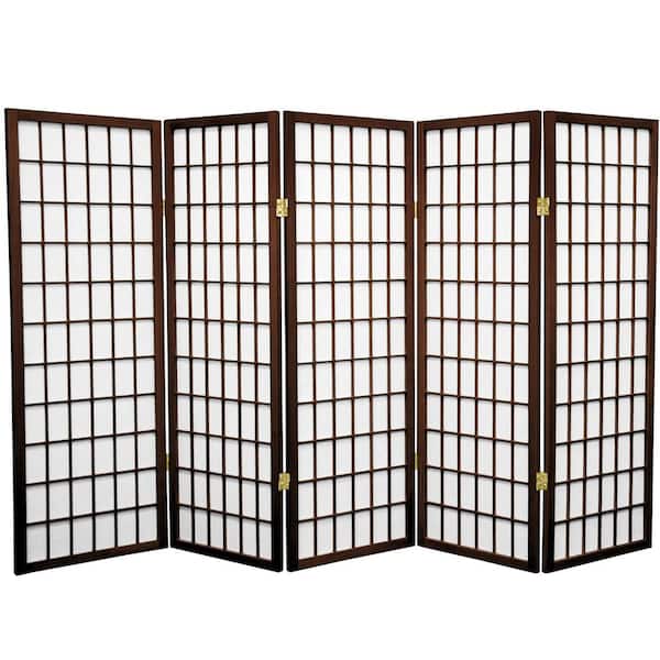 Oriental Furniture 4 ft. Short Window Pane Shoji Screen - Walnut - 5 Panels