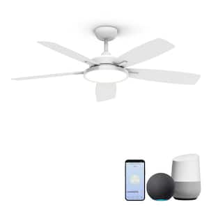 T5 52 in. Smart Indoor White Ceiling Fan with Dimmable LED Light Compatible with Google Home Alexa App Control