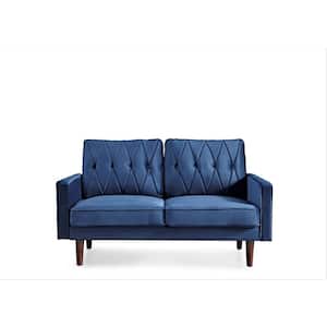 Feemster 58 in. Dark Blue Tufted Velvet 2-Seat Loveseat with Cushion Back
