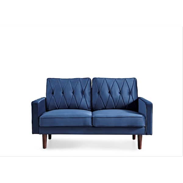 US Pride Furniture Feemster 58 in. Dark Blue Tufted Velvet 2-Seat Loveseat with Cushion Back