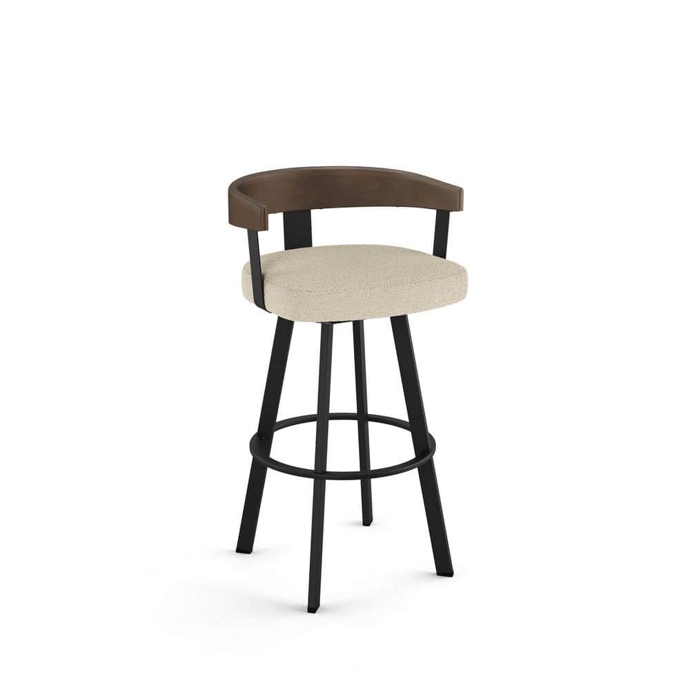 Lars 37'' Cream Bouclé and Black Metal Swivel Barstool