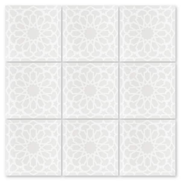 Villa Lagoon Tile Andalusia Petite Fog in Fog Gray and White/Matte 8 in. x 8 in. Cement Handmade Tile Sample