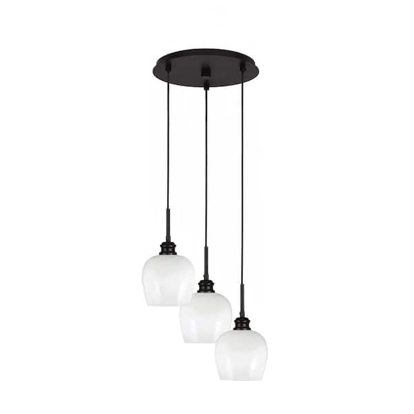Unbranded Albany 60-Watt 13.25 in. 3-Light Espresso Cord Pendant Light White Marble Glass Shade