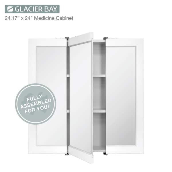 Glacier Bay 24-3/16 in. W x 24 in. H Framed Surface-Mount Tri-View Bathroom Medicine Cabinet with Mirror, White