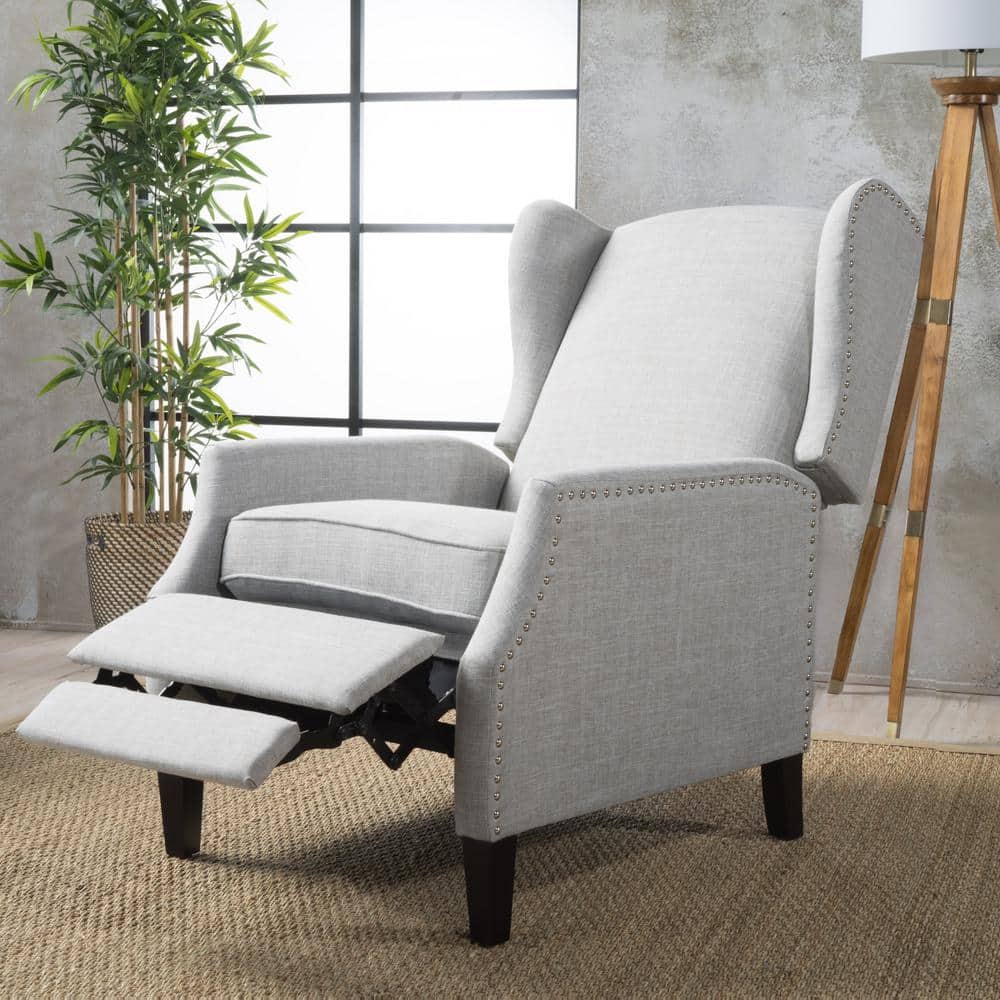 Gray Moss Wing Chair Recliner with Plush Polyester Upholstery