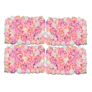 4- pcs Champagne Pink Artificial Rose Flower Panel for Home/Wedding Decor