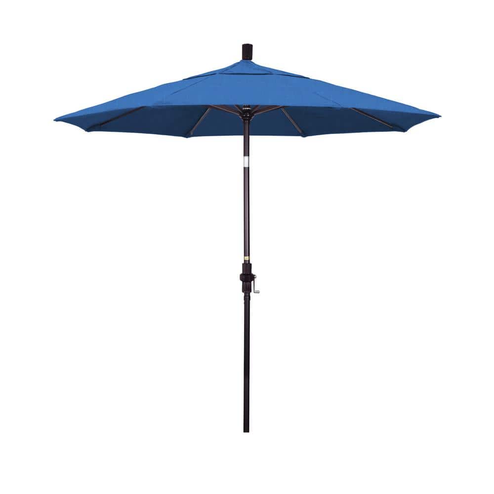 California Umbrella 7.5 ft. Bronze Aluminum Market Patio Umbrella Collar Tilt Crank Lift in Regatta Sunbrella
