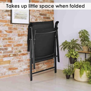 2-Piece Patio Folding Dining Chairs Portable Camping Armrest Garden Black