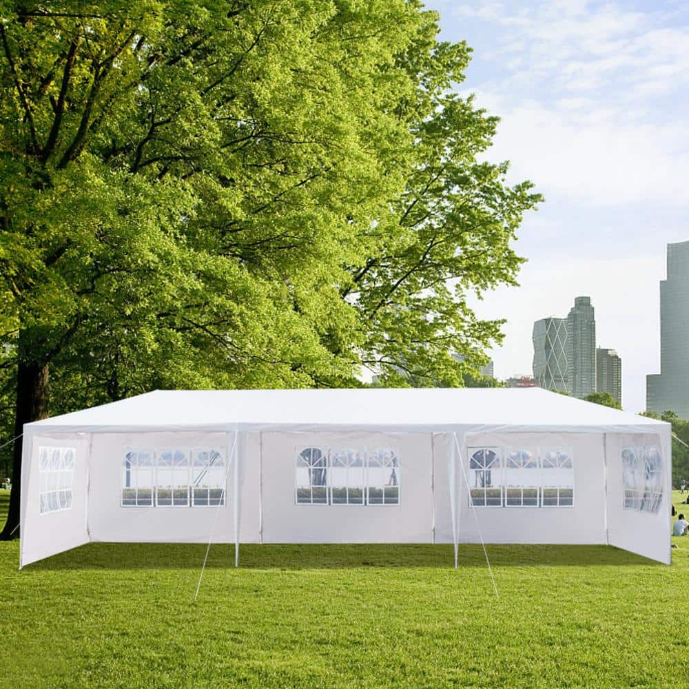 White 30' x 10' Outdoor Wedding Canopy Tent with 5 Sidewalls