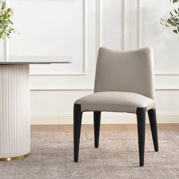 21 in. Wide Off-White Top-grain Genuine Leather Upholstered Dining Chair Set of 1