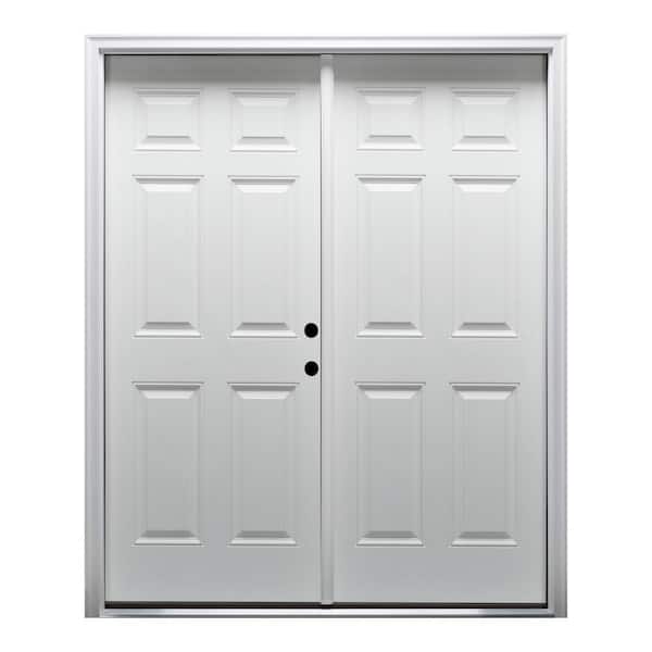 MMI Door 64 in. x 80 in. Left-Hand Inswing Classic 6-Panel Primed Steel Prehung Front Door with Brickmould