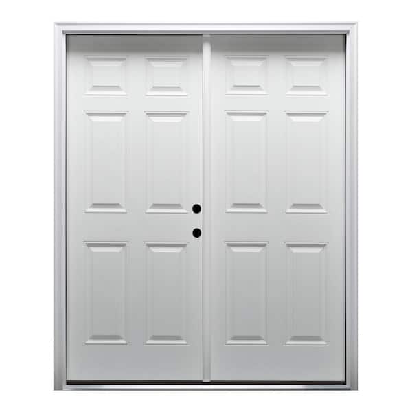MMI DOOR 64 in. x 80 in. Left-Hand Inswing Classic 6-Panel Primed Steel Prehung Front Door with Brickmould