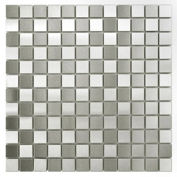 Merola Tile Alloy Square Checkerboard 12 in. x 12 in. x 8 mm Stainless Steel Over Porcelain Mosaic Tile