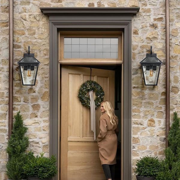 2 Pack Outdoor Wall Lanterns Sconce Black Exterior Light Fixtures for Porch, Patio, Garage, E26, Bulbs Not Included