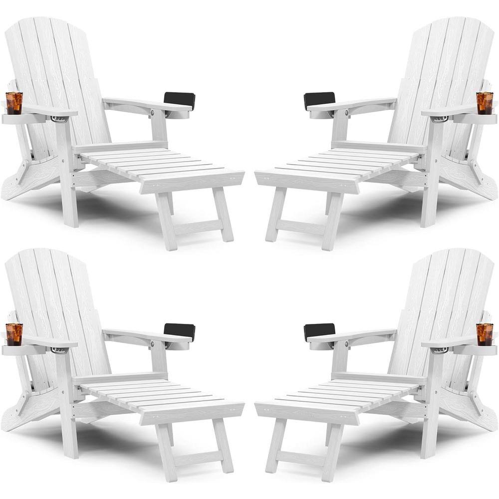 White Outdoor Folding Adirondack Chair with Integrated Pullout Ottoman and Cup Holder (4-Pack) price history on PriceWatchPro