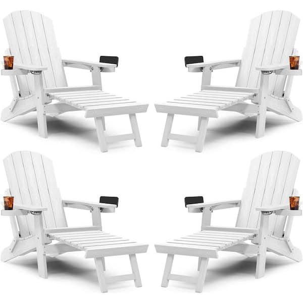 YEFU White Outdoor Folding Adirondack Chair with Integrated Pullout ...