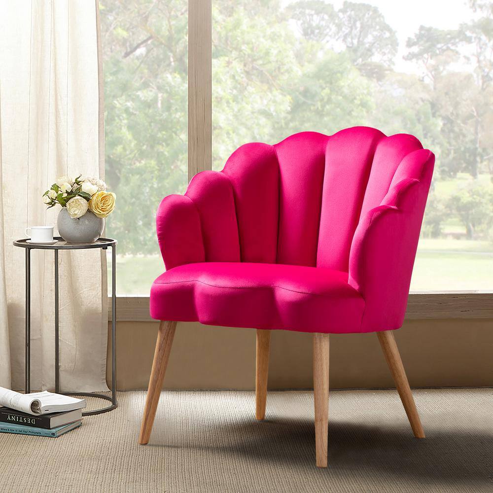 Fushia Velvet Barrel Accent Chair with Scalloped Back