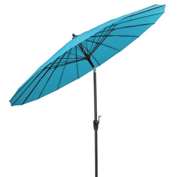 9 ft. Aluminum Market Round Patio Umbrella in Green with 18 Fiberglass Ribs