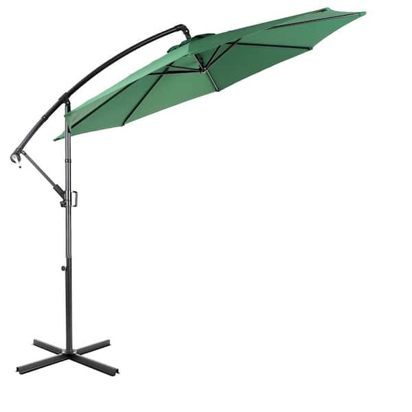 9.64 ft. Steel Market Outdoor Patio Umbrella with 8-Ribs Offset Hanging Umbrella with Easy Tilt Adjustment in Dark Green