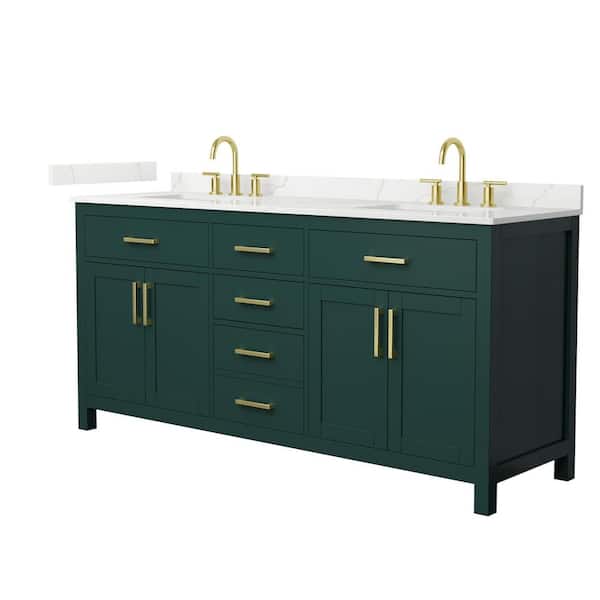 Wyndham Collection Beckett 72 in. Double Freestanding Green Bath Vanity with Giotto Quartz Top (Assembled)